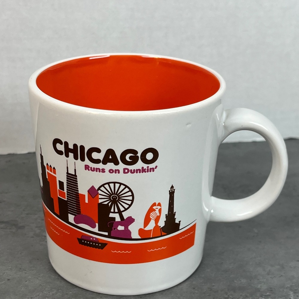 Dunkin Donuts Chicago Skyline Coffee Mug 2012 Orange Interior Ceramic 14oz